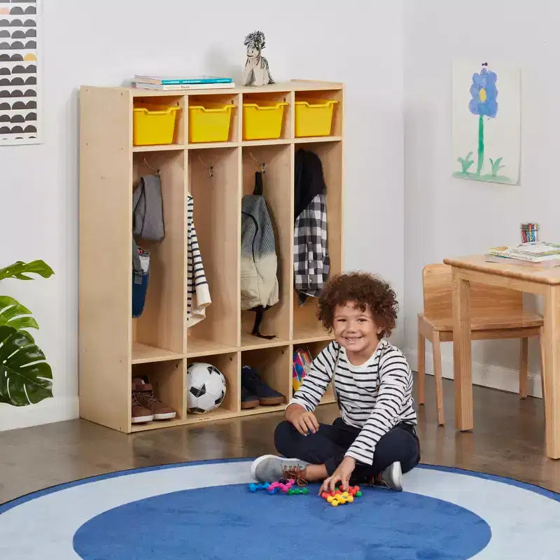 ECR4Kids Armadietto Appendiabiti a 4 Scomparti Streamline con Contenitore, Arredo per Aula