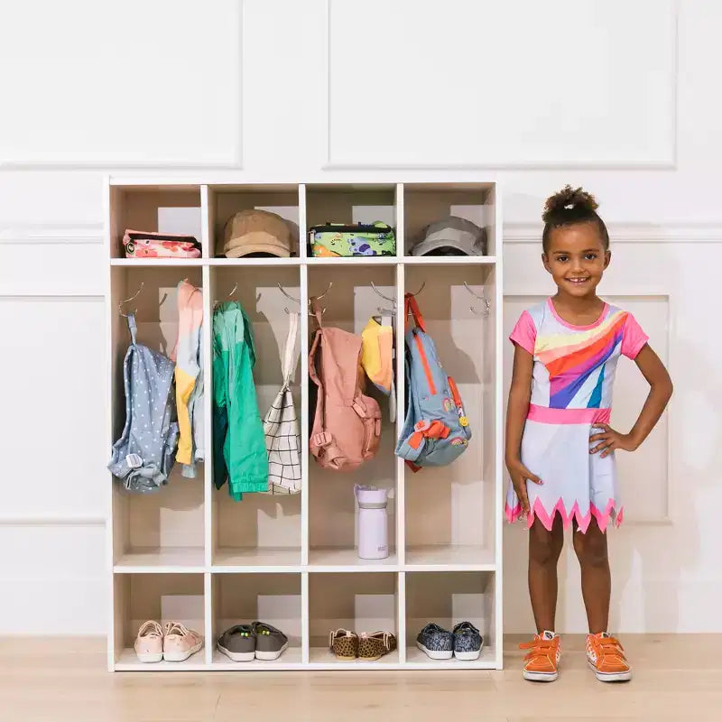 ECR4Kids Armadietto Appendiabiti a 4 Scomparti Streamline con Contenitore, Arredo per Aula