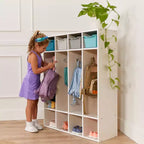 ECR4Kids Armadietto Appendiabiti a 4 Scomparti Streamline con Contenitore, Arredo per Aula