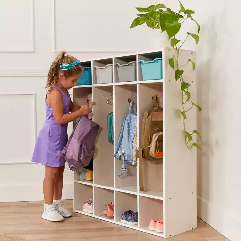 ECR4Kids Armadietto Appendiabiti a 4 Scomparti Streamline con Contenitore, Arredo per Aula