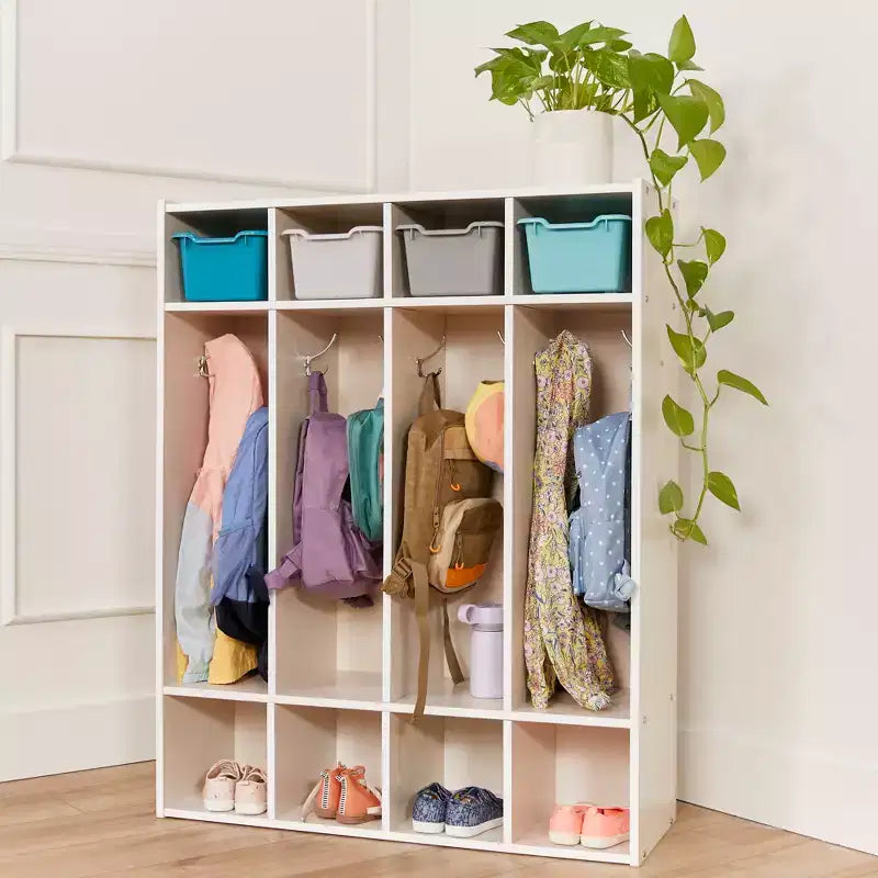 ECR4Kids Armadietto Appendiabiti a 4 Scomparti Streamline con Contenitore, Arredo per Aula