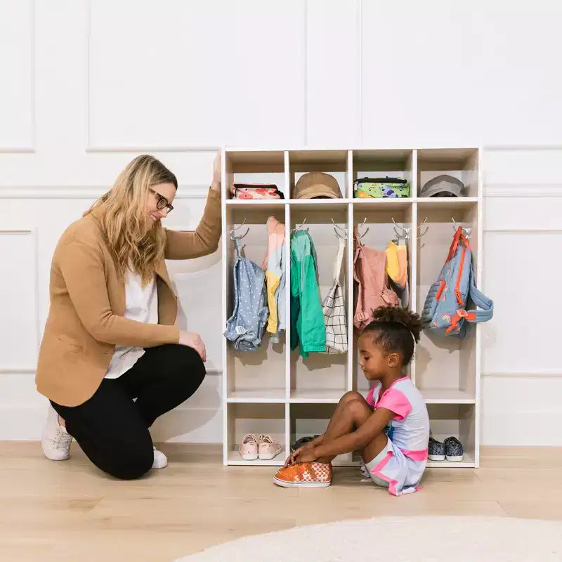 ECR4Kids Armadietto Appendiabiti a 4 Scomparti Streamline con Contenitore, Arredo per Aula
