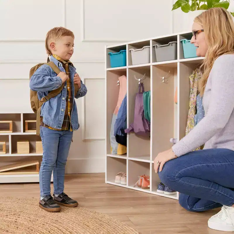 ECR4Kids Armadietto Appendiabiti a 4 Scomparti Streamline con Contenitore, Arredo per Aula