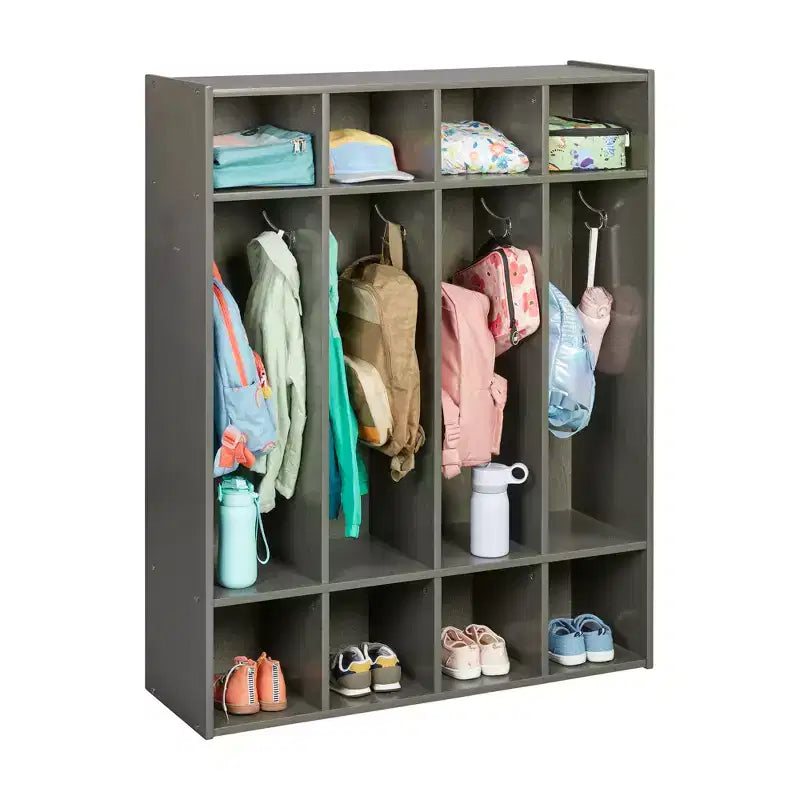 ECR4Kids Armadietto Appendiabiti a 4 Scomparti Streamline con Contenitore, Arredo per Aula