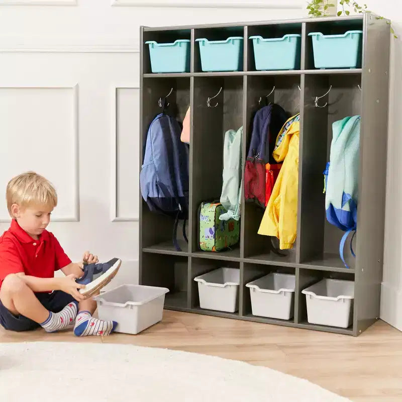 ECR4Kids Armadietto Appendiabiti a 4 Scomparti Streamline con Contenitore, Arredo per Aula