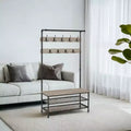 DAINTREE 3-in-1 Entryway Coat Rack and Storage Bench, Pipe Style Hall Tree with 9 Hooks, Multifunctional, Sturdy Steel Frame, Large Size, Industrial