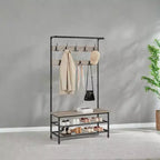 Appendiabiti da ingresso e panca portaoggetti 3-in-1 DAINTREE, appendiabiti a stelo con 9 ganci, multifunzionale, robusta struttura in acciaio, grande, stile industriale
