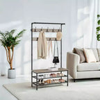 Appendiabiti da ingresso e panca portaoggetti 3-in-1 DAINTREE, appendiabiti a stelo con 9 ganci, multifunzionale, robusta struttura in acciaio, grande, stile industriale