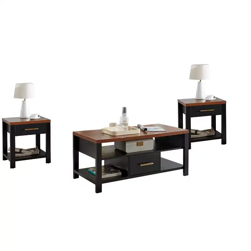 Kings Brand Furniture Sendero, Set di 3 tavolini da salotto, Tavolino da caffè moderno con set di tavolini laterali, Set di tavolini perfetti per il soggiorno