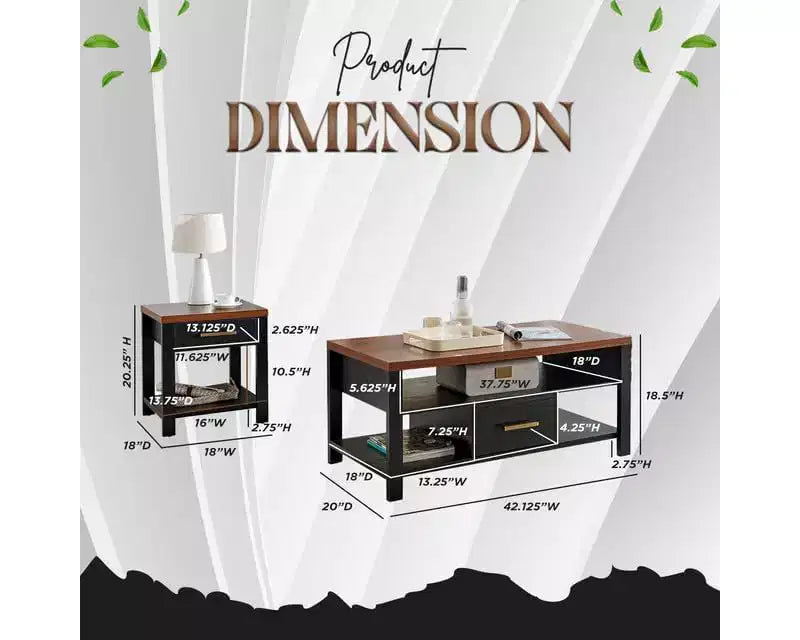 Kings Brand Furniture Sendero, Set di 3 tavolini da salotto, Tavolino da caffè moderno con set di tavolini laterali, Set di tavolini perfetti per il soggiorno
