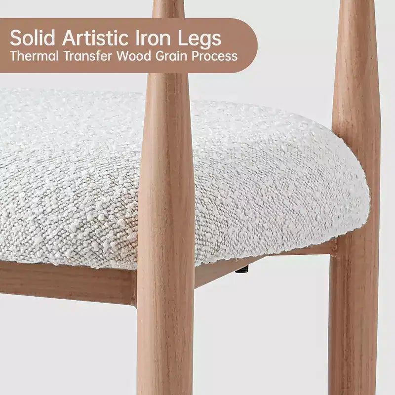 Sedie da pranzo Boucle set da 2, poltrone moderne con gambe in metallo effetto legno per cucina, soggiorno, ristorante, bar - Morden Fort