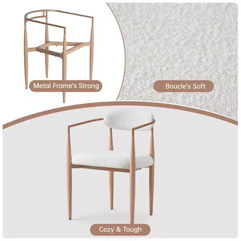 Sedie da pranzo Boucle set da 2, poltrone moderne con gambe in metallo effetto legno per cucina, soggiorno, ristorante, bar - Morden Fort