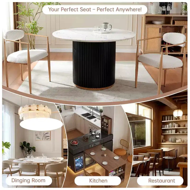 Sedie da pranzo Boucle set da 2, poltrone moderne con gambe in metallo effetto legno per cucina, soggiorno, ristorante, bar - Morden Fort