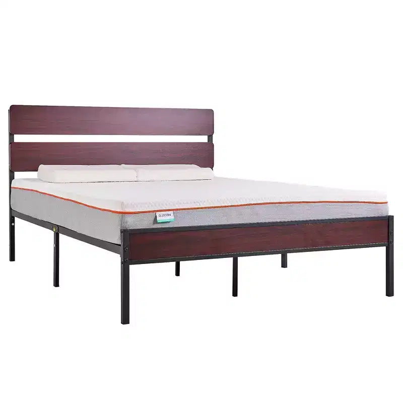 VECELO Letto Matrimoniale/King Size con Testiera in Legno, Base a Rete in Metallo Senza Necessità di Rete a Molle con Robuste Doghe in Acciaio, Marrone