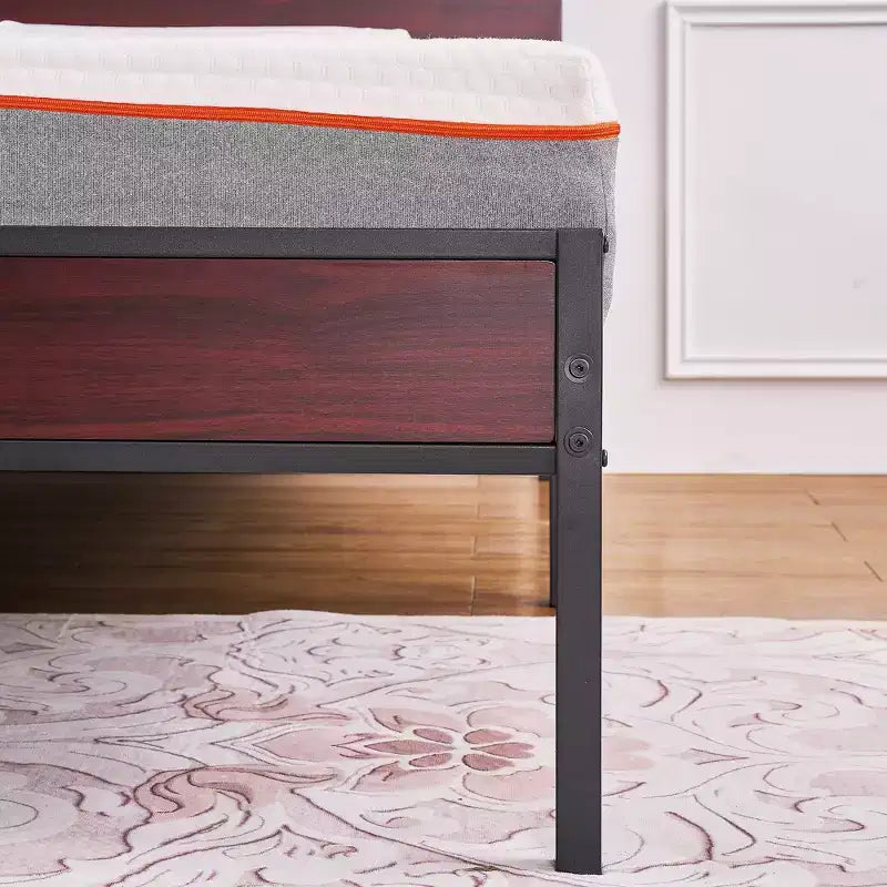 VECELO Letto Matrimoniale/King Size con Testiera in Legno, Base a Rete in Metallo Senza Necessità di Rete a Molle con Robuste Doghe in Acciaio, Marrone