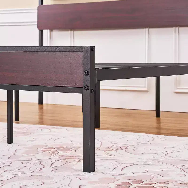 VECELO Letto Matrimoniale/King Size con Testiera in Legno, Base a Rete in Metallo Senza Necessità di Rete a Molle con Robuste Doghe in Acciaio, Marrone