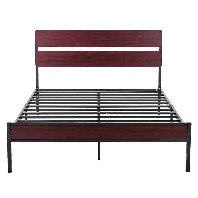 VECELO Letto Matrimoniale/King Size con Testiera in Legno, Base a Rete in Metallo Senza Necessità di Rete a Molle con Robuste Doghe in Acciaio, Marrone