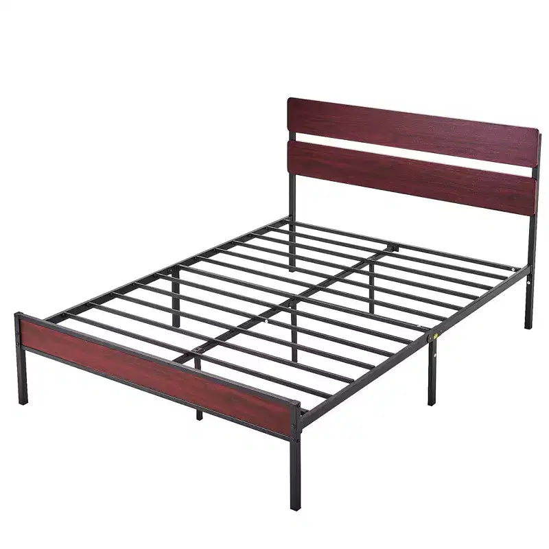 VECELO Letto Matrimoniale/King Size con Testiera in Legno, Base a Rete in Metallo Senza Necessità di Rete a Molle con Robuste Doghe in Acciaio, Marrone