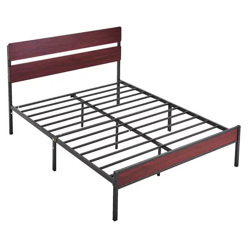 VECELO Letto Matrimoniale/King Size con Testiera in Legno, Base a Rete in Metallo Senza Necessità di Rete a Molle con Robuste Doghe in Acciaio, Marrone