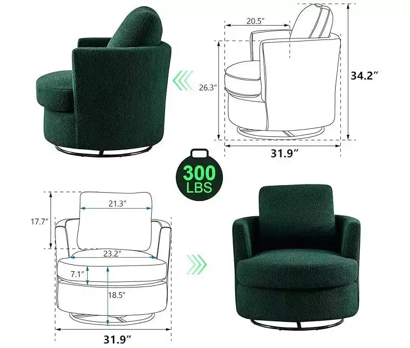 GDFStudio Sedia Girevole Bertha Imbottita in Bouclé 32 Legno e Acciaio
