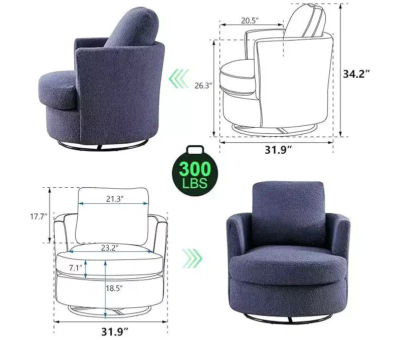 GDFStudio Sedia Girevole Bertha Imbottita in Bouclé 32 Legno e Acciaio