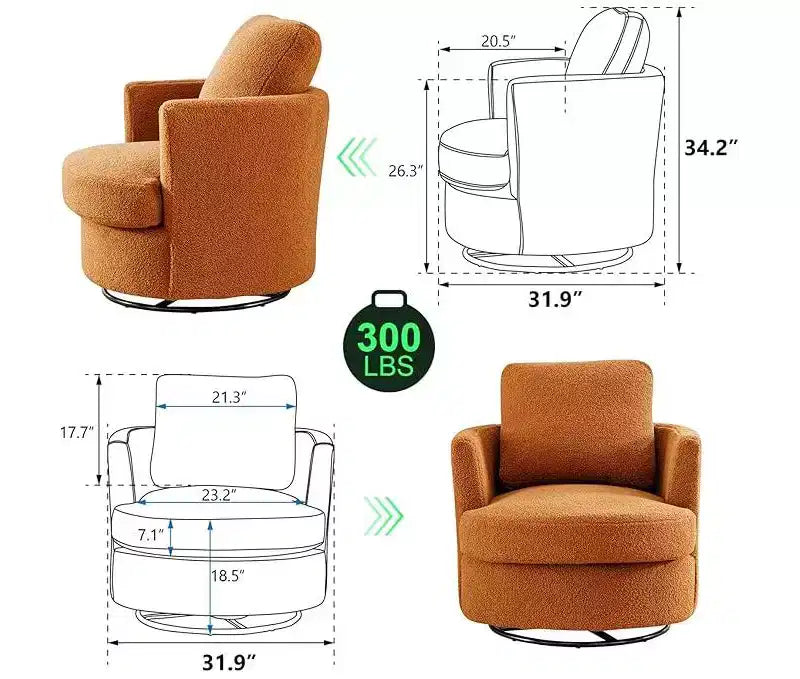 GDFStudio Sedia Girevole Bertha Imbottita in Bouclé 32 Legno e Acciaio
