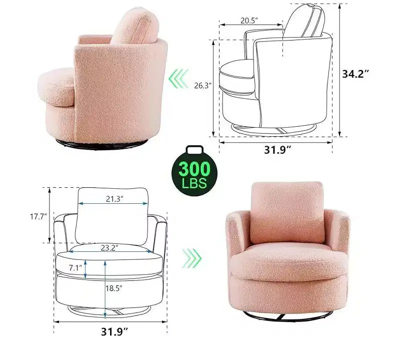 GDFStudio Sedia Girevole Bertha Imbottita in Bouclé 32 Legno e Acciaio