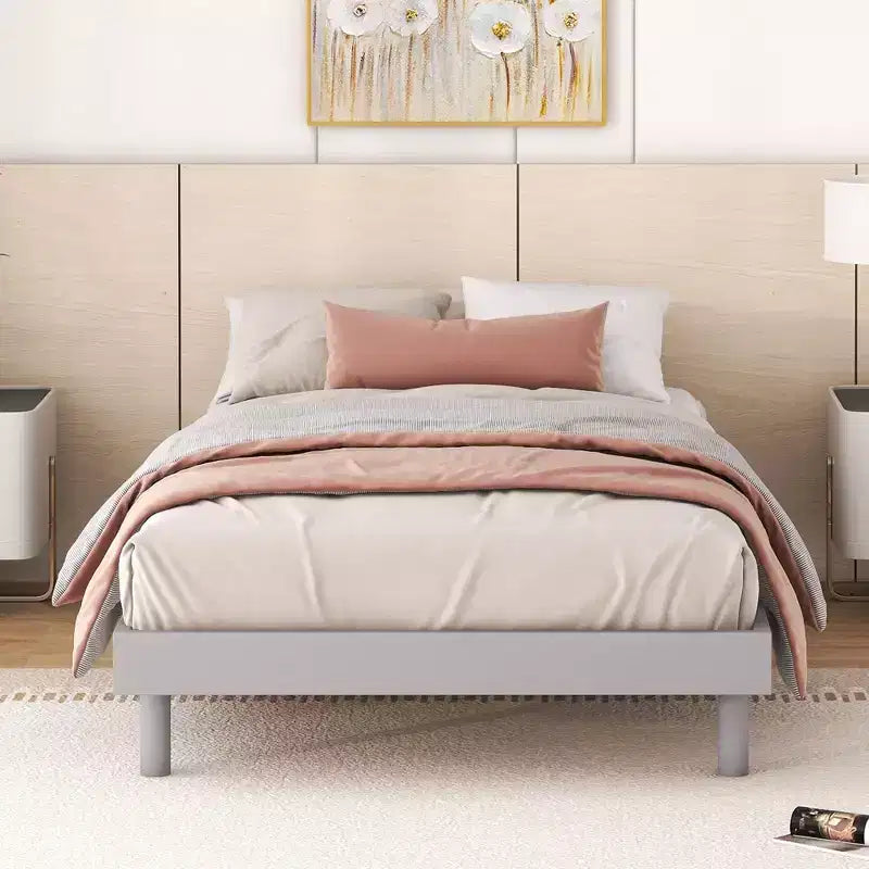 Telaio letto a piattaforma flottante con design moderno in colore grigio