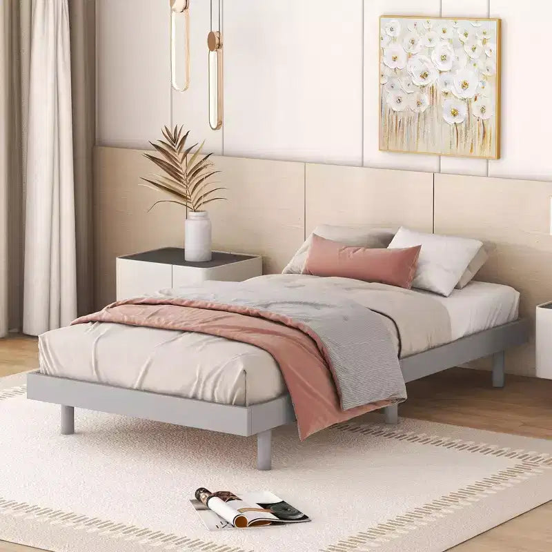 Telaio letto a piattaforma flottante con design moderno in colore grigio