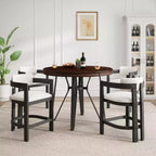 Christopher Knight Home Netia, set da pranzo moderno da 5 pezzi in metallo e legno di caucciù, altezza bancone, marrone naturale