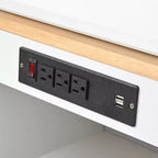 Isola da Cucina con Ruote con Tavolo Estensibile, Luci LED, Prese di Corrente, Ante in Vetro, Contenitori e Ripiani Aperti