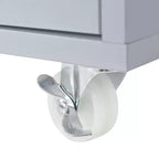 Isola da Cucina con Ruote con Tavolo Estensibile, Luci LED, Prese di Corrente, Ante in Vetro, Contenitori e Ripiani Aperti