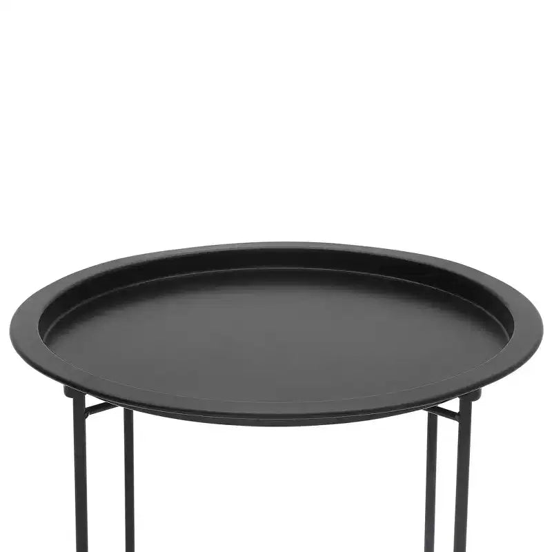 VECELO Tavolino Rotondo/Comodino con Cestino portaoggetti in Tessuto, Comodino Piccolo in Metallo Antiruggine e Impermeabile con Vassoio Superiore Rimovibile