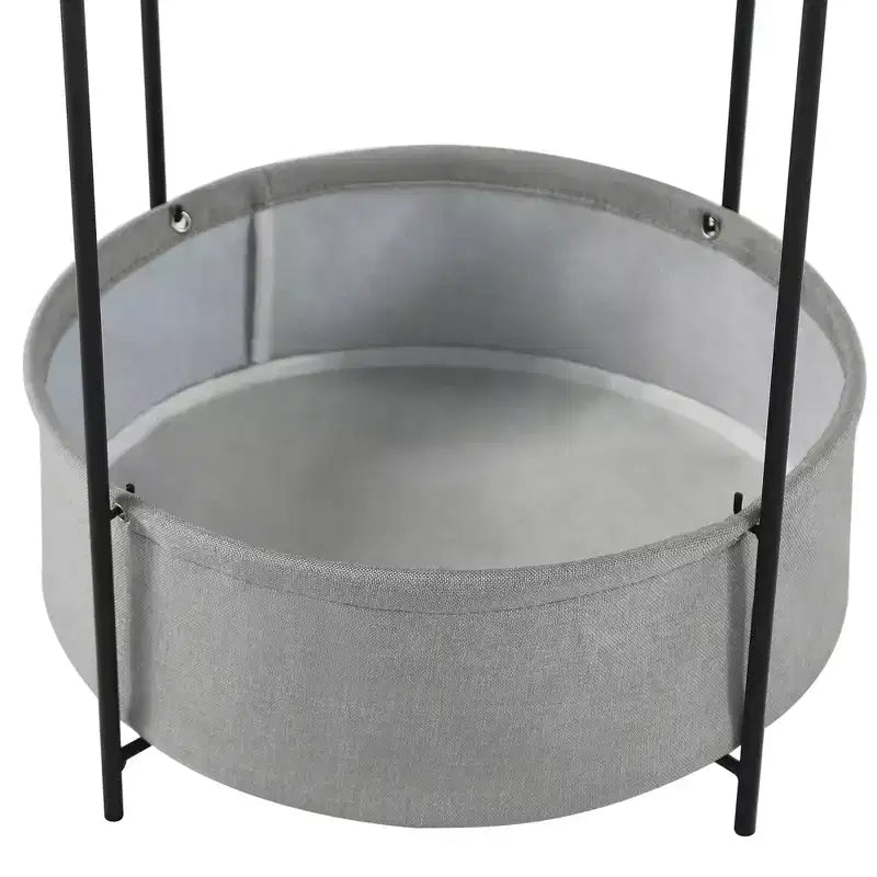 VECELO Tavolino Rotondo/Comodino con Cestino portaoggetti in Tessuto, Comodino Piccolo in Metallo Antiruggine e Impermeabile con Vassoio Superiore Rimovibile