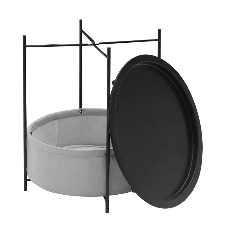 VECELO Tavolino Rotondo/Comodino con Cestino portaoggetti in Tessuto, Comodino Piccolo in Metallo Antiruggine e Impermeabile con Vassoio Superiore Rimovibile