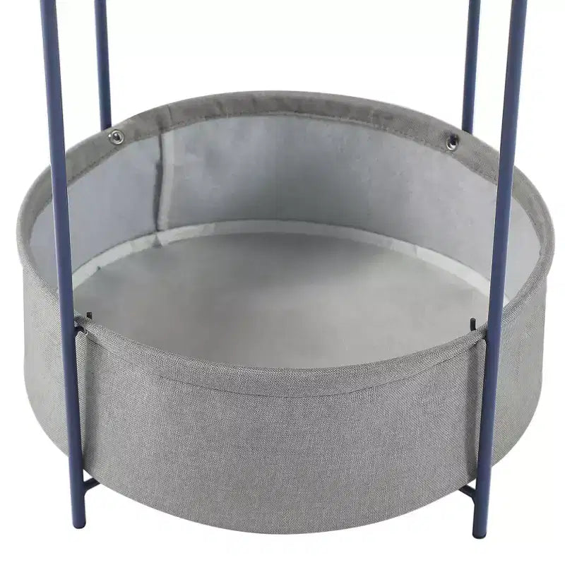 VECELO Tavolino Rotondo/Comodino con Cestino portaoggetti in Tessuto, Comodino Piccolo in Metallo Antiruggine e Impermeabile con Vassoio Superiore Rimovibile