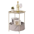 VECELO Round Side/End Table with Fabric Storage Basket, Metal Anti-Rust and Waterproof Small Bedside Nightstand with Removable Tray Top