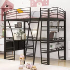 Whisen 77.1L x 56.7W Stylish Design Full Size Metal Frame Loft Bed with Shelves and L-shaped Desk