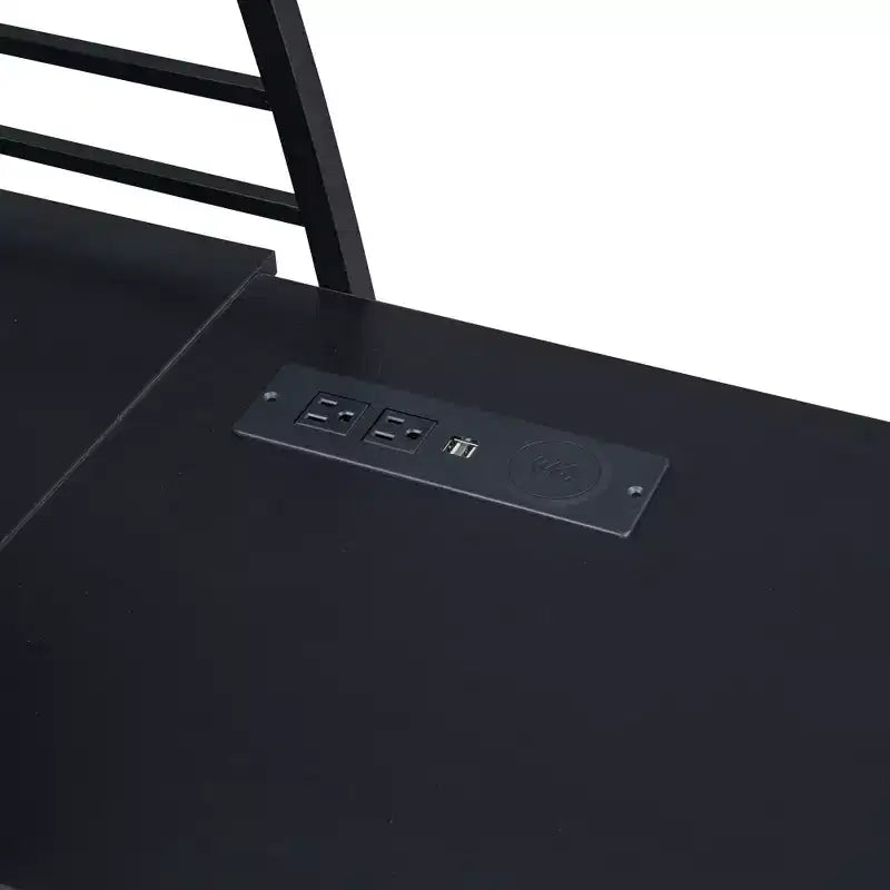 Whisen 77.1L x 56.7W Letto a soppalco in metallo matrimoniale dal design elegante con mensole e scrivania a L