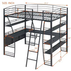 Whisen 77.1L x 56.7W Letto a soppalco in metallo matrimoniale dal design elegante con mensole e scrivania a L