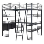 Whisen 77.1L x 56.7W Letto a soppalco in metallo matrimoniale dal design elegante con mensole e scrivania a L