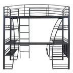 Whisen 77.1L x 56.7W Letto a soppalco in metallo matrimoniale dal design elegante con mensole e scrivania a L