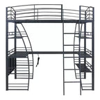 Whisen 77.1L x 56.7W Letto a soppalco in metallo matrimoniale dal design elegante con mensole e scrivania a L