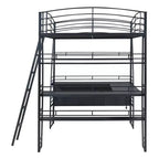 Whisen 77.1L x 56.7W Letto a soppalco in metallo matrimoniale dal design elegante con mensole e scrivania a L