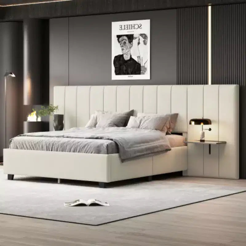 Letto imbottito con piattaforma Queen Size con testiera grande, Mobili per camera da letto