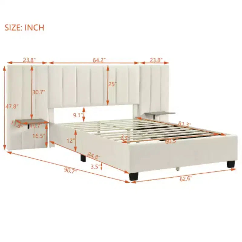 Letto imbottito con piattaforma Queen Size con testiera grande, Mobili per camera da letto