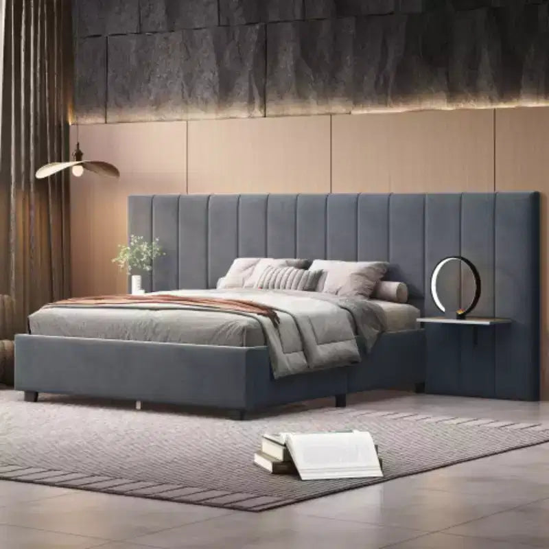 Letto imbottito con piattaforma Queen Size con testiera grande, Mobili per camera da letto
