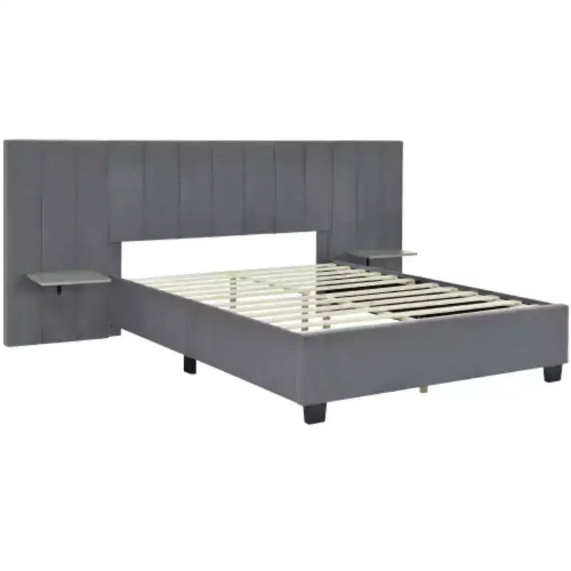 Letto imbottito con piattaforma Queen Size con testiera grande, Mobili per camera da letto
