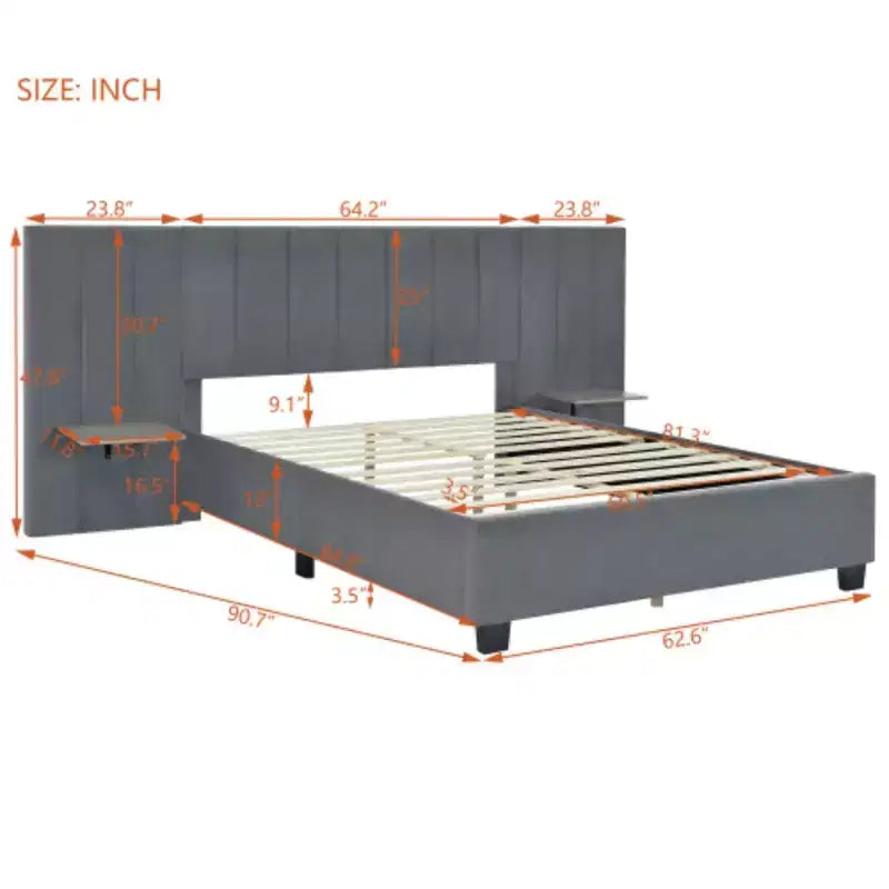 Letto imbottito con piattaforma Queen Size con testiera grande, Mobili per camera da letto