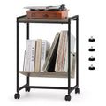 Oumilen 2-Tier Record Player Stand with Wheels and Vinyl Storage Shelf, Gray
